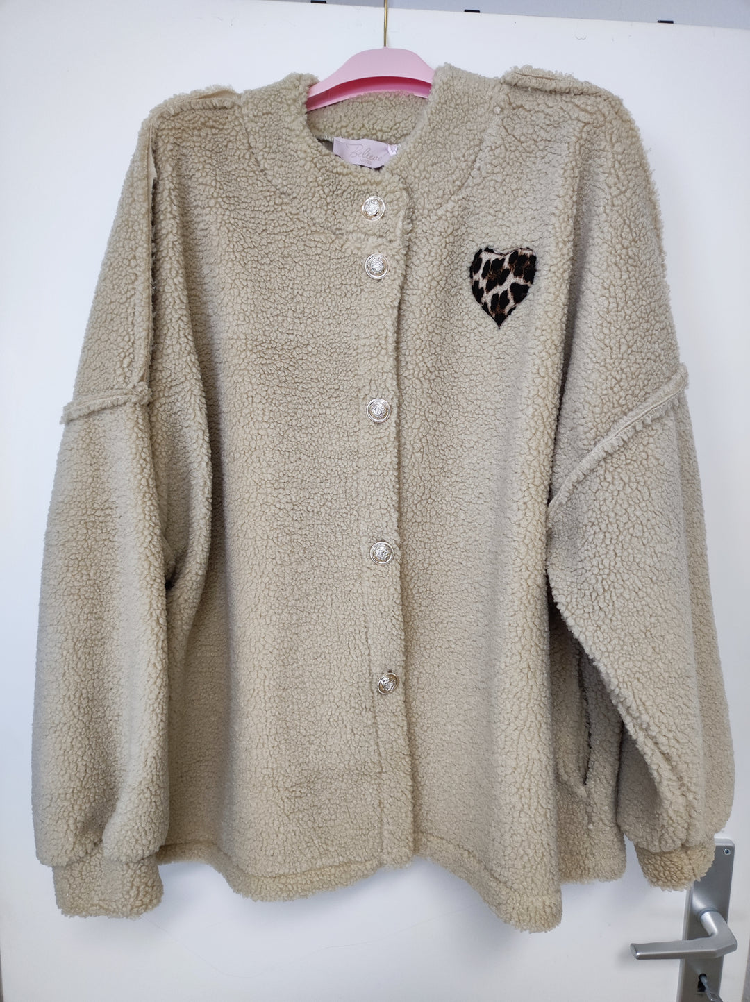 Jacke TEDDY - Oversize Cardigan - Leo Herz Patch - div. Farben