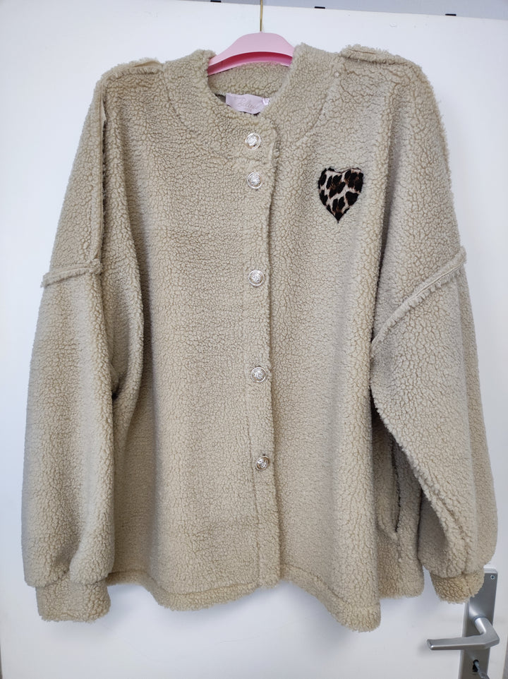 Jacke TEDDY - Oversize Cardigan - Leo Herz Patch - div. Farben